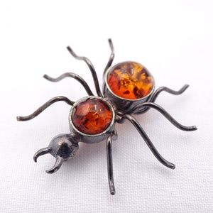 Vintage Bull Ant Pin Sterling & Baltic Amber 925